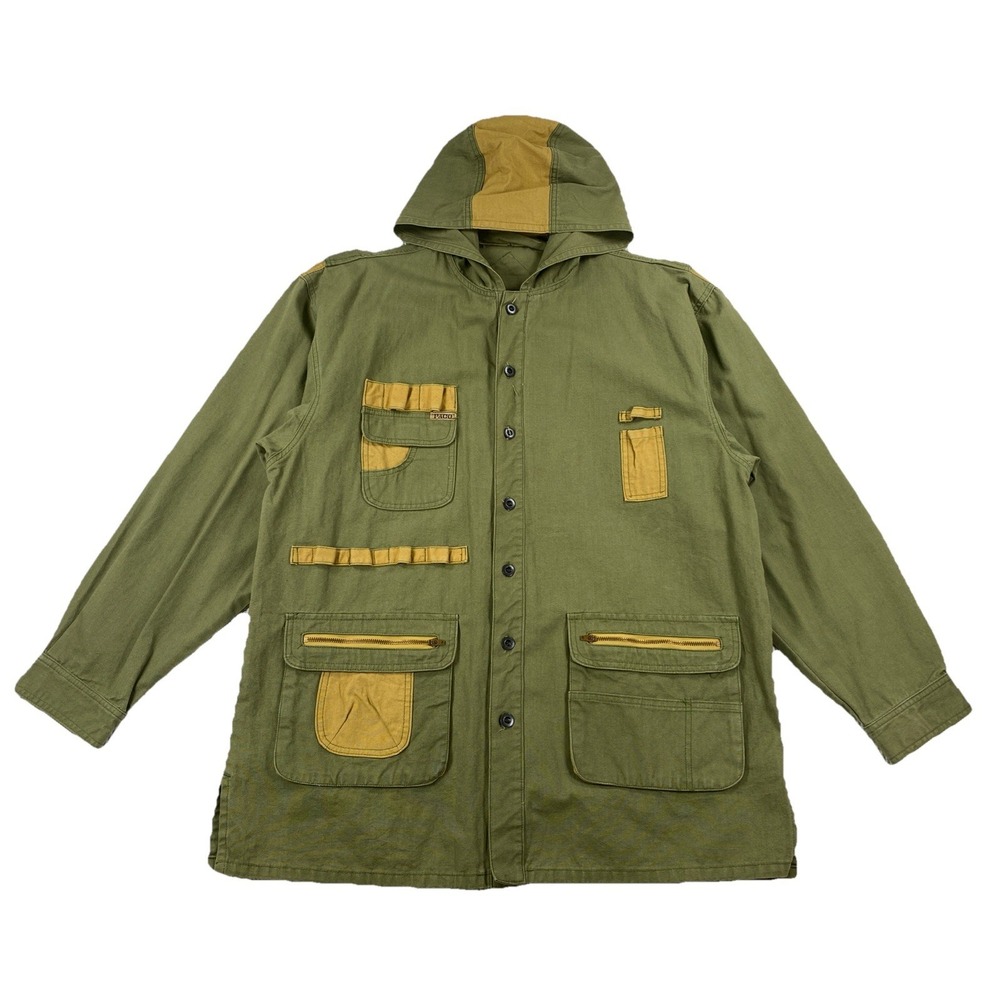 Vintage PACO Jeans Canvas Hooded Jacket Utility Pockets Green‎ Men's XL
